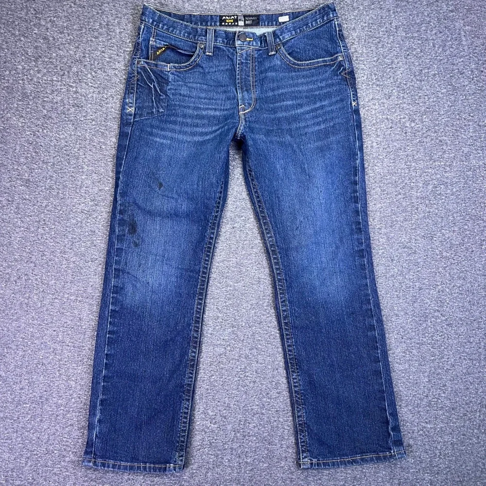 Ariat Rebar M4 Jeans Mens 37x31 Blue Relaxed Boot Cut Workwear Stretch Denim Y2K